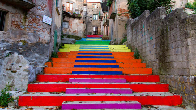 Colorful stairs in Cinquefrondi, Italy $1 Euro Homes
